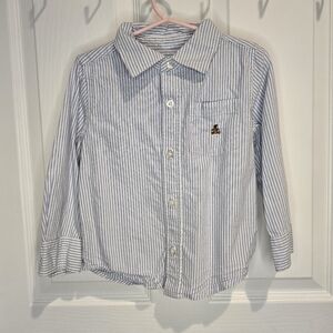 Baby Gap 3t Blue Striped Button-Up Shirt with Embroidered Bear Logo